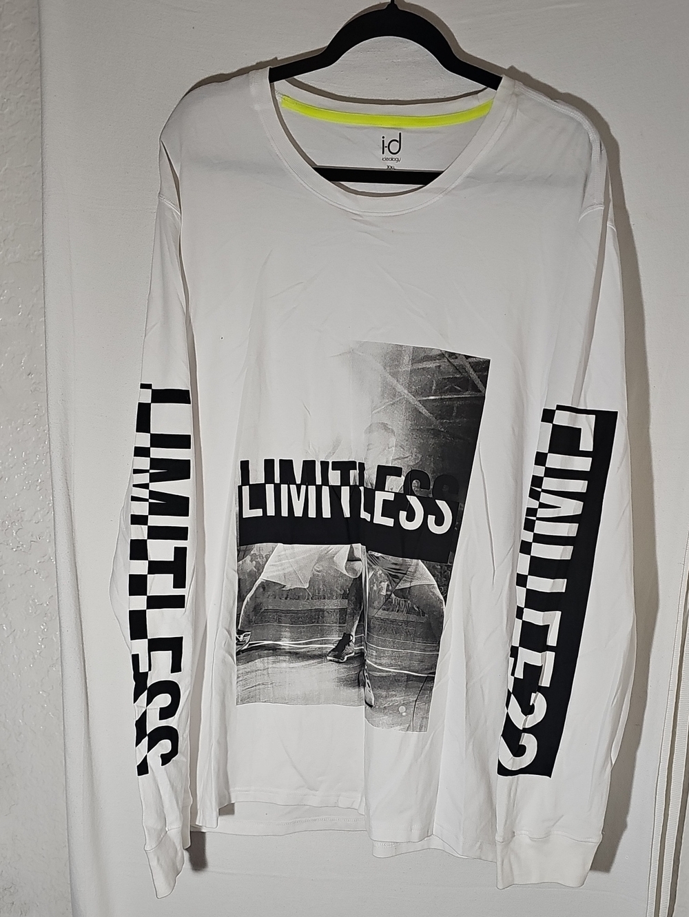 Ideology White Long Sleeve 'LIMITLESS' Graphic Tee with Black Print